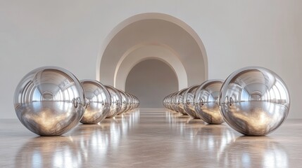 Metallic spheres in symmetrical architecture reflecting light