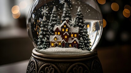 Magical winter wonderland snow globe enchants with glowing holiday cheer and quaint village scene