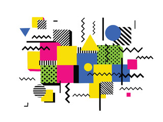 Geometric Pop Art Composition with Bold Colors and Abstract Shapes