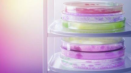 Stacked Petri Dishes inside a Laboratory Refrigerator