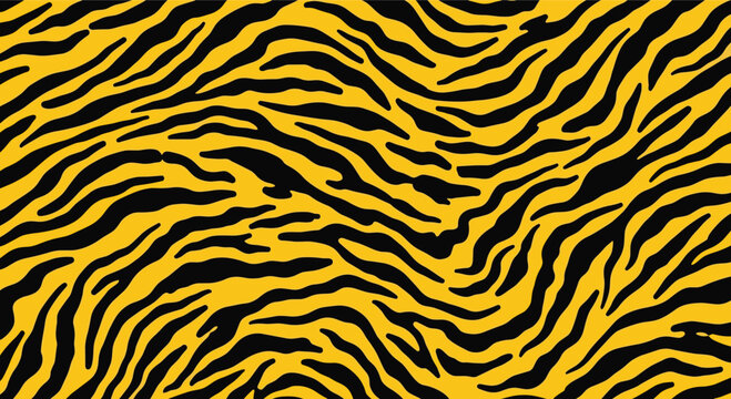 A bold and seamless tiger stripe pattern with black and yellow colors creating a wild and exotic animal print background.