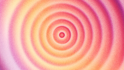 Vibrant grainy radial gradient with soft circular waves expanding from the center in warm pink orange tones created from thousands of individual dots. Circular gradient with expanding ripple patterns
