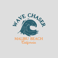 surf badge vintage design with palm, wave, sun, for tshirt branding, beachwear and other uses