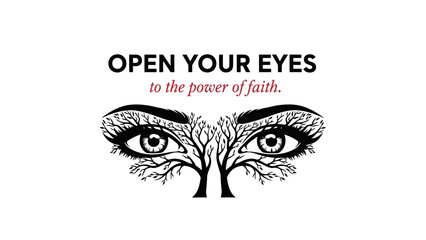Conceptual graphic of stylized human eyes formed by organic tree branches, representing inner vision, spiritual growth, and the profound power of faith and belief