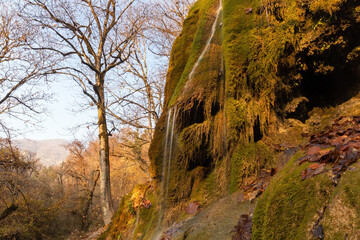 Beautiful mossy waterfall Mamyrly in Ilisu.