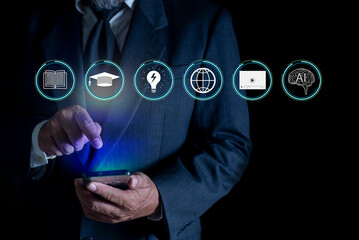 Online education and e-learning concepts. online education methods. learning online webinar, video tutorials, training study course. internet lessons.