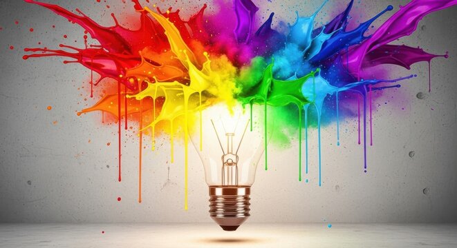 Colorful paint splash light bulb idea concept