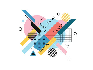 Colorful Abstract Composition Geometric Shapes and Memphis Design Elements