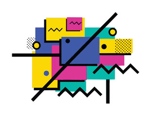 Abstract Memphis Design with Geometric Shapes and Vibrant Colors