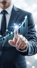 Businessman Touching Digital Growth Chart with Arrow