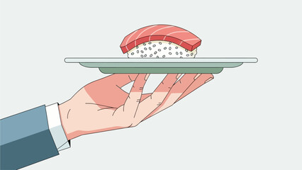 Minimal Flat Vector Sushi Illustration on Plate