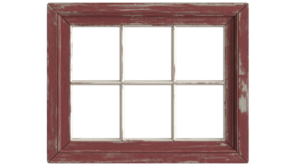 Distressed red sixpane window frame isolated on transparent background