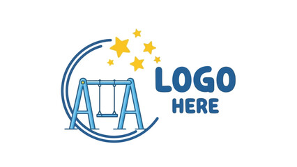 Creative logo design concept of a swing set under a starry sky, symbolizing childhood joy and dreams for a daycare