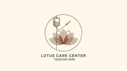 Elegant logo design combining a lotus flower with an IV drip, symbolizing holistic health and modern wellness therapy