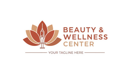 Elegant Beauty and Wellness Center Logo with Syringe and Lotus Flower