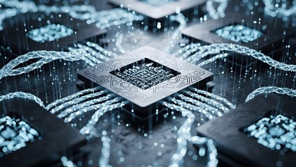 Advanced futuristic microchip technology integrated with quantum digital connections network