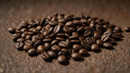 Fototapeta premium Pile of Roasted Coffee Beans on a Textured Surface.