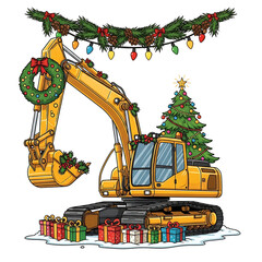 Christmas Excavator Vector Design