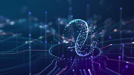 Abstract DNA illustration with glowing blue light design and purple fractal star pattern