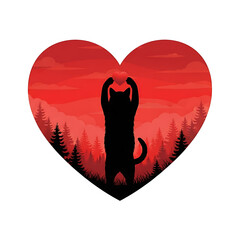 Romantic Cat Silhouette Vector Design