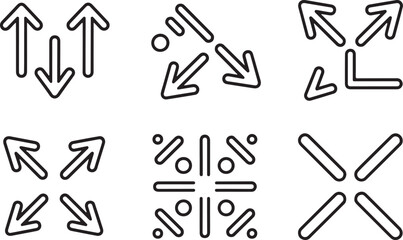 Directional Arrow Icons, Minimalist Expand, Collapse and Movement Symbol Set