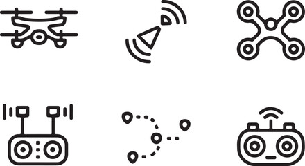 Drone Icons, Line Art UAV, Remote Control and Flight Path Symbol Set