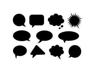 Collection of Black Speech and Thought Bubbles on White Background