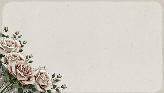Elegant Vintage Blank Card Background with Soft Pink Roses, Ideal for Greeting Cards, Invitations, Wedding Announcements, or Text Overlay