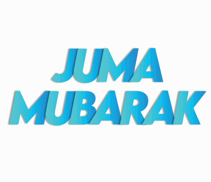 Juma Mubarak blue gradient typography, Islamic Friday blessing greeting in modern 3D paper cut style, religious celebration lettering for social media isolated PNG with Transparent Background