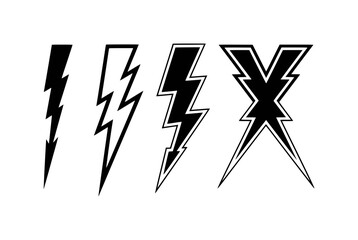 Collection of Four Black and White Lightning Bolt Icons and Symbols
