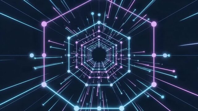 Abstract digital network with glowing lines in hexagonal pattern  