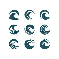 Stylized Ocean Wave Logos and Icons Collection