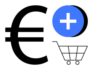 Fototapeta premium Online purchases. Euro symbol highlights currency in global shopping and financial transactions. Online purchases streamline retail, ecommerce, banking, and financial processes. Ideal for marketing