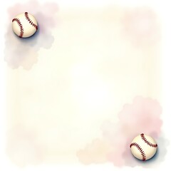Watercolor Baseball Frame with Soft Pink Accent