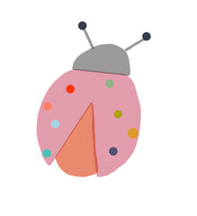 pink beetle illustration with colorful spots and antenna in playful cute style
