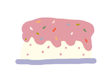 pink frosted cake illustration with creamy icing and sprinkles in cute sweet style
