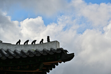 The ornaments on the roof facing the sky