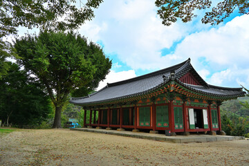 A Traditional Korean Building Alone on a Hill