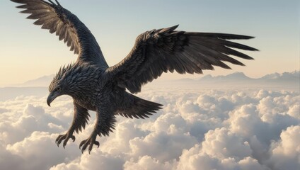 Obraz premium Majestic Eagle Soaring Above Clouds in a Breathtaking Sky.