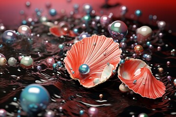 shells and pearls colorful 3d rendering elements