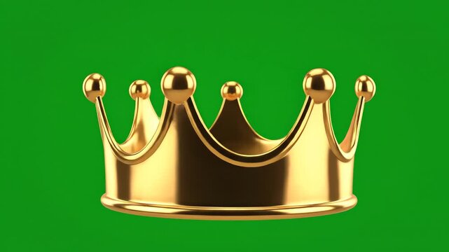 A plain, unadorned golden metallic crown rotating smoothly on a vibrant chroma key green screen background for easy keying and integration seamless rotation, plain, clean