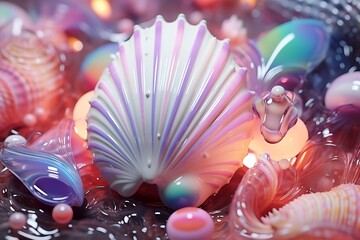 shells and pearls colorful 3d rendering elements