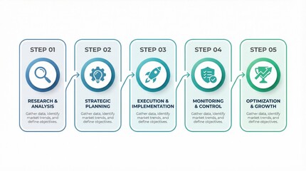 Design template for vector infographic labels with icons and 5 steps to illustrate a business process. Suitable for presentations, reports, marketing materials, and internal training