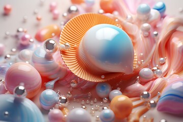 shells and pearls colorful 3d rendering elements