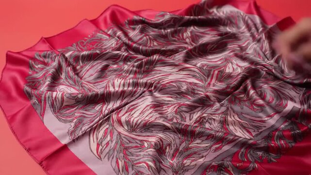 Flowing silk scarf with abstract pattern in vibrant colors