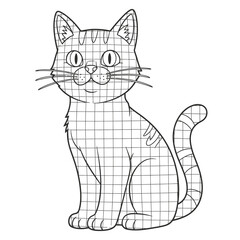 Cute Grid-Style Cat Illustration for Drawing Practice – Outline Kitty Art, Printable Line Drawing Template for Kids and Artists
