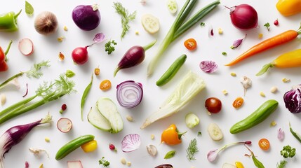 Various Fresh Vegetables on a White Background