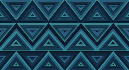 Seamless geometric pattern of nested equilateral triangles in cool shades of blue and teal for