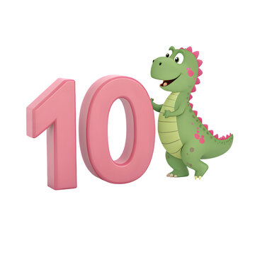 3d Cute cartoon dragon holding 10  number illustration