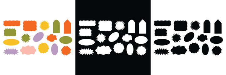 A versatile graphic asset featuring a curated collection of abstract and geometric shapes, perfect for crafting unique badges, labels, and tags for design projects.